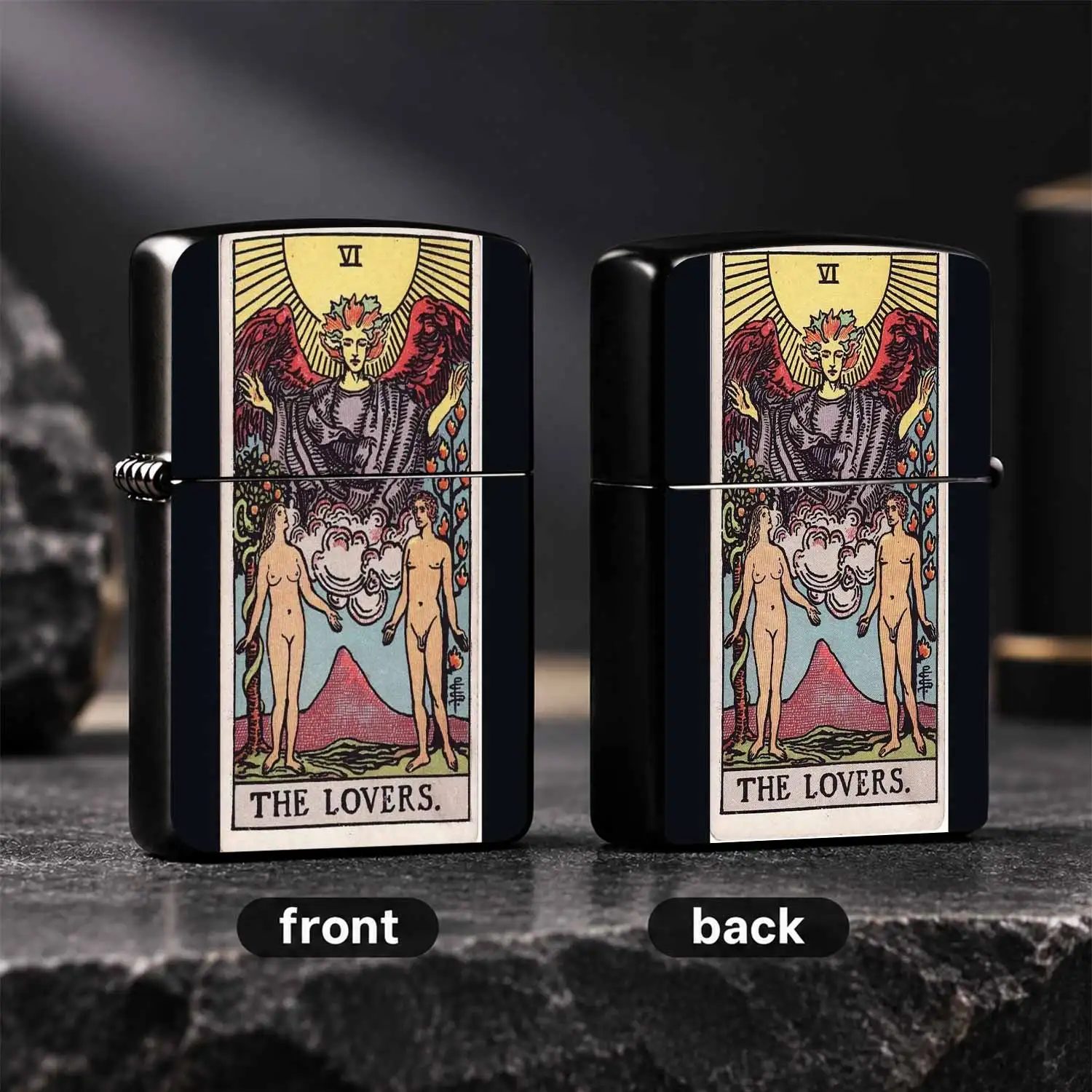 Vintage Tarot The Lovers Pattern, Retro Rider-Waite Style Portable Flame, Mystical Occult Peripheral Collectible, Exquisite Practical Gift For Daily Use, Ideal Present For Boyfriend Girlfriend Tarot Lovers A Fun And Humorous Lighter