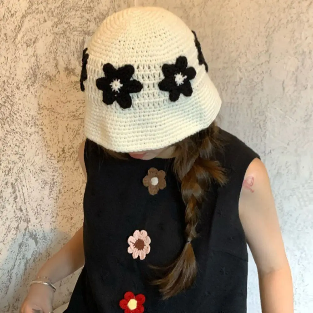Bonito artesanal crochê flor chapéu de malha doce bonito gorros chapéu estilo coreano feminino pescador chapéu acessórios de vestuário