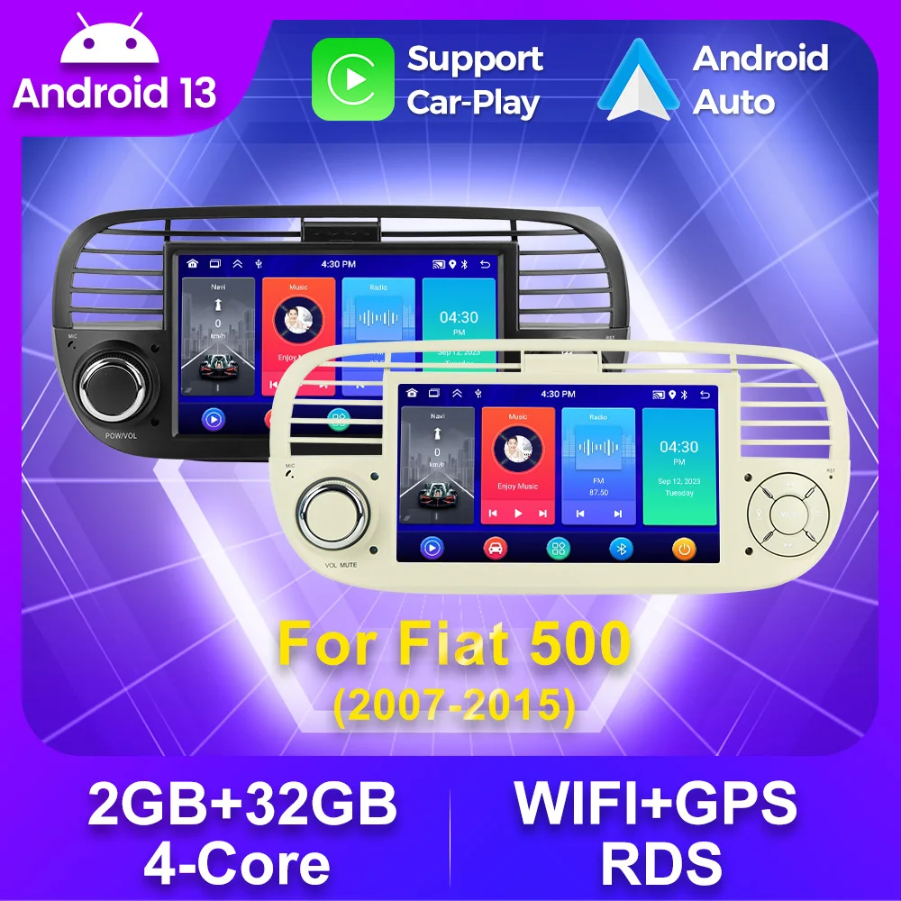 Android 13 Wireless Carplay Car Radio For Fiat 500 2007-2015 Multimedia Player WIFI BT GPS Autoradio IPS/Split Screen FM Radio