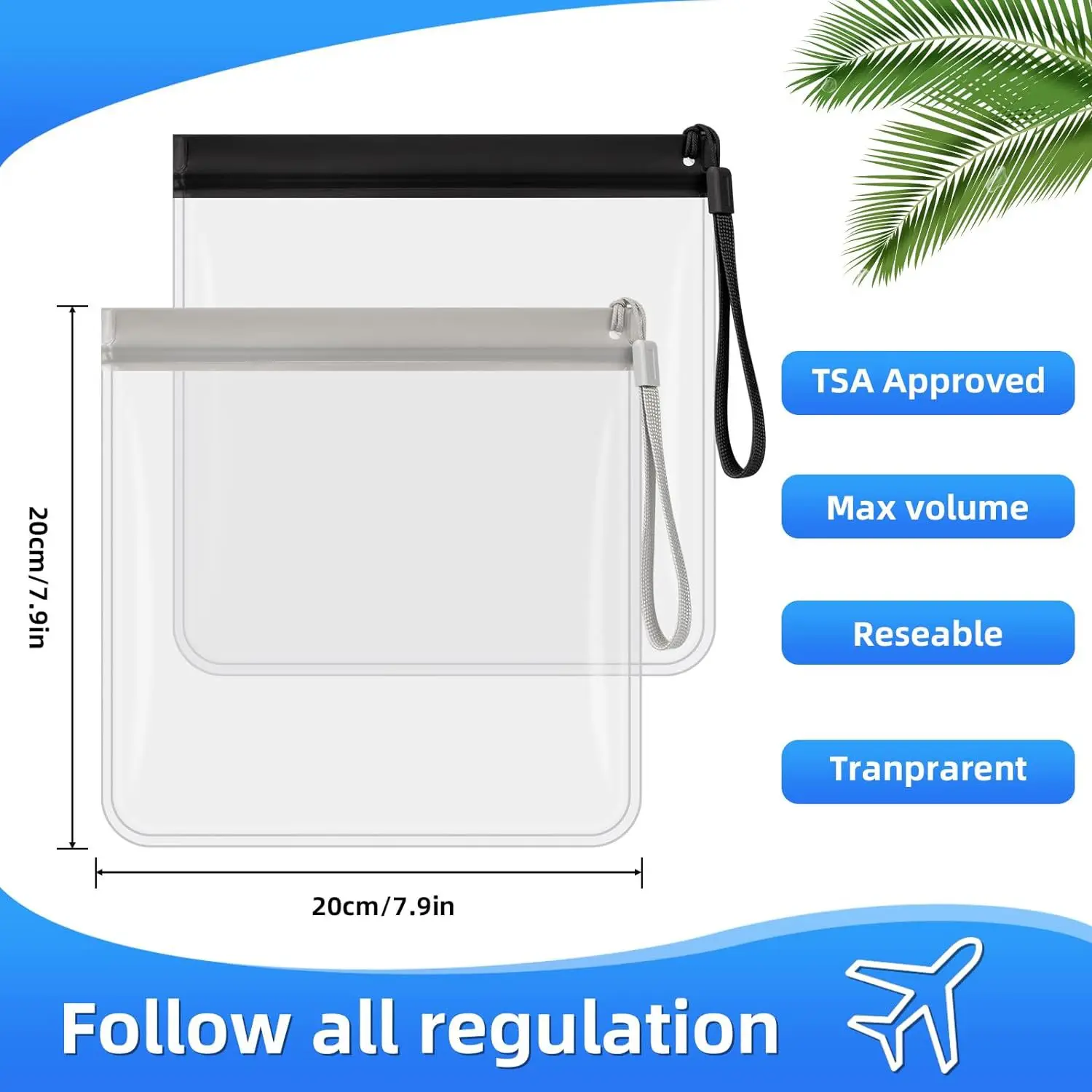 1pc Luggage Transparent Travel Use Leakproof Flight Make Up Waterproof for Women Reusable Airport Security Toiletry Bag