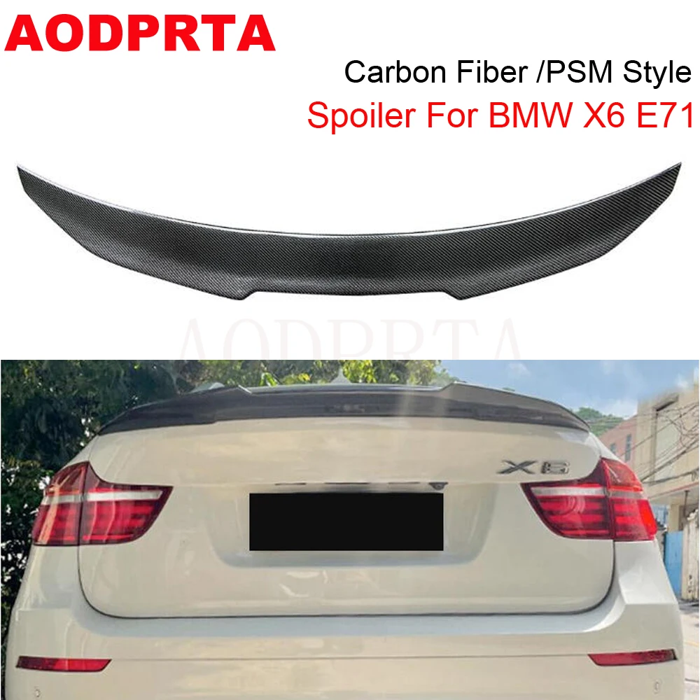 PSM Style Rear Boot Trunk Spoiler Ducktail Lip Lid For BMW X6 E71 & X6M 2008-2014 Real Carbon Fiber