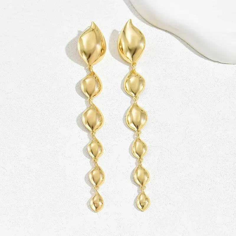 Gold Color Geometric Long Tassel Drop Earring For Women Vintage Silver Color Option Statement Earrings Party Evening Jewelry