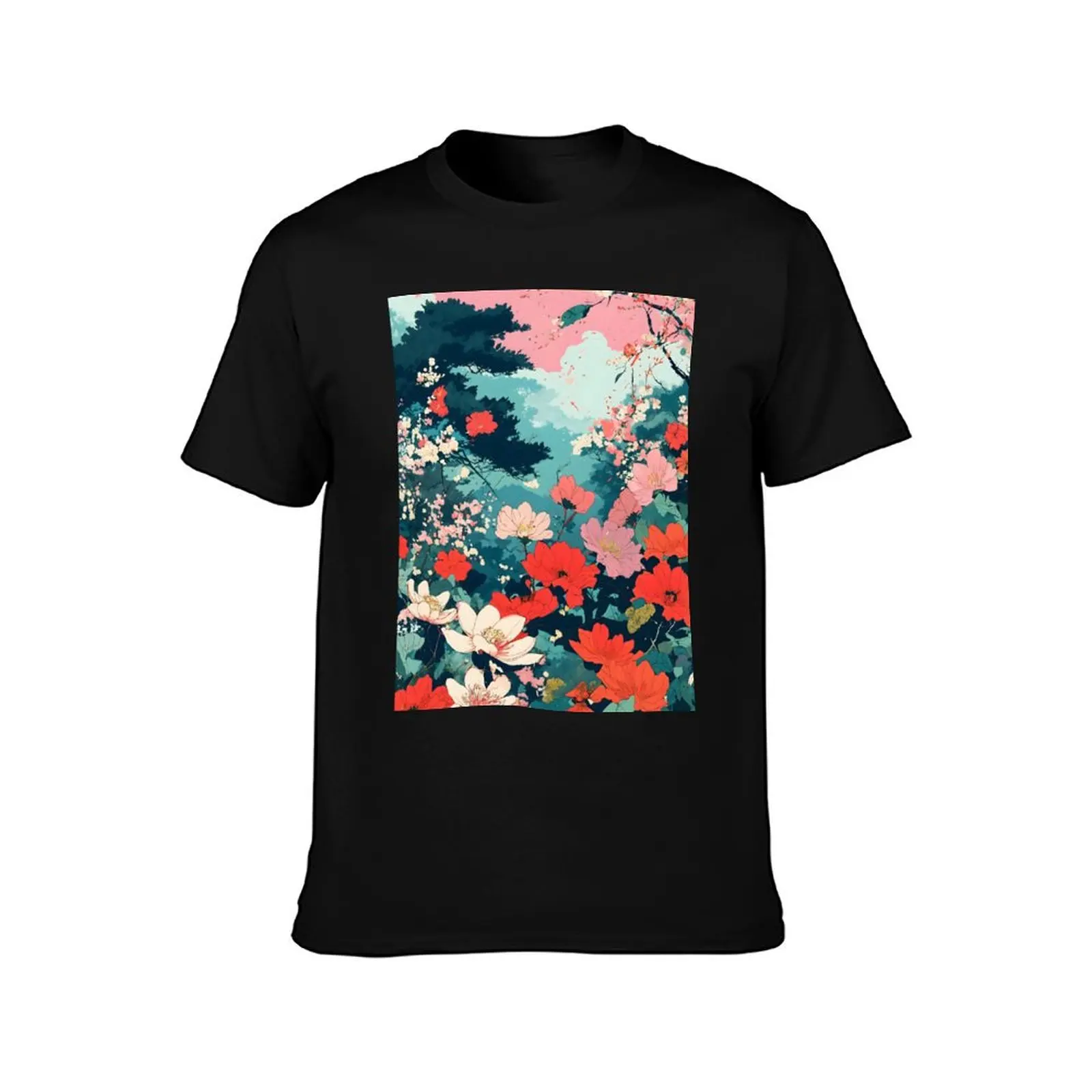 Ukiyo-e Moderna: Floral Fusion T-Shirt Lightweight Casual Summer T-Shirt