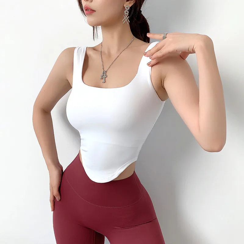 

YUSHUHUA Wide Shoulder Straps Yoga Tank Tops Women Fitness Crop Top Shockproof Sports Bras Gym Training Running Vest