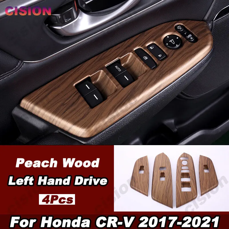 Peach Wood Grain Window Lift Button Switch Panel Cover Frame Trim For Honda CRV CR-V 2017-2022 Interior Car Styling Accessories