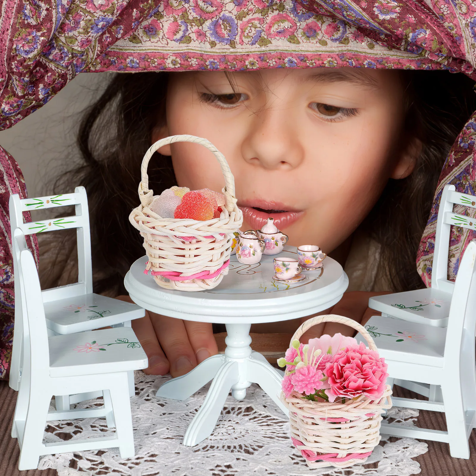 

10PCS Rattan Hand Woven Mini Baskets Handle for Photo Props Flower Arrangement Home Decor Storage Small Basket