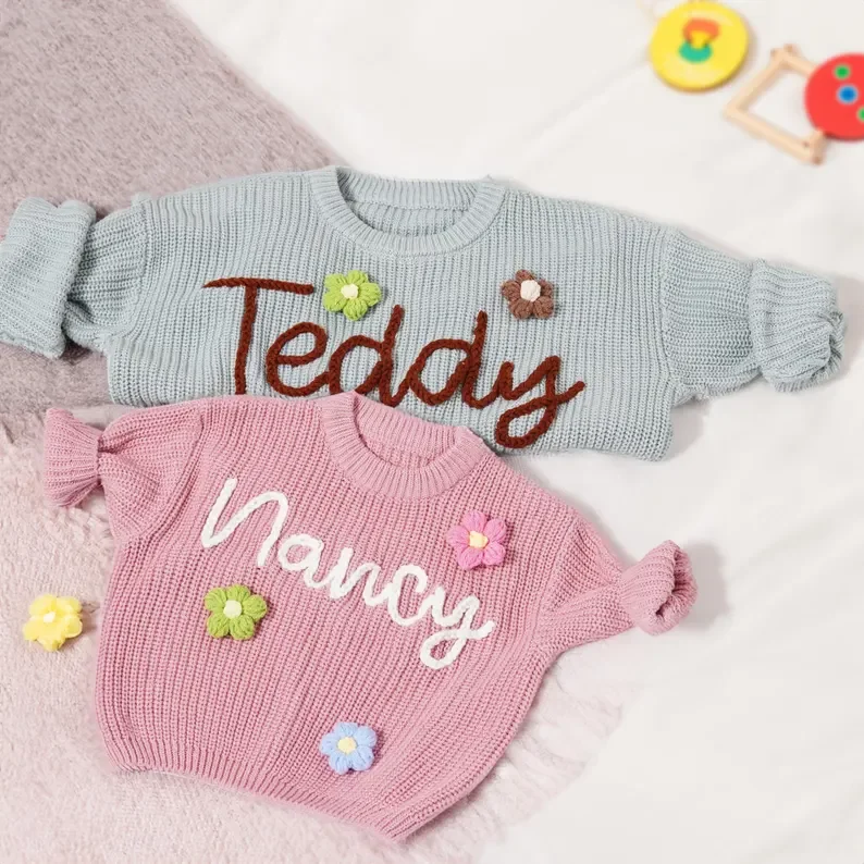 Personalized Baby Jumper with Hand-Embroidered Name Monogram Custom Name Sweaters Christmas gift Birthday Gift For Kid