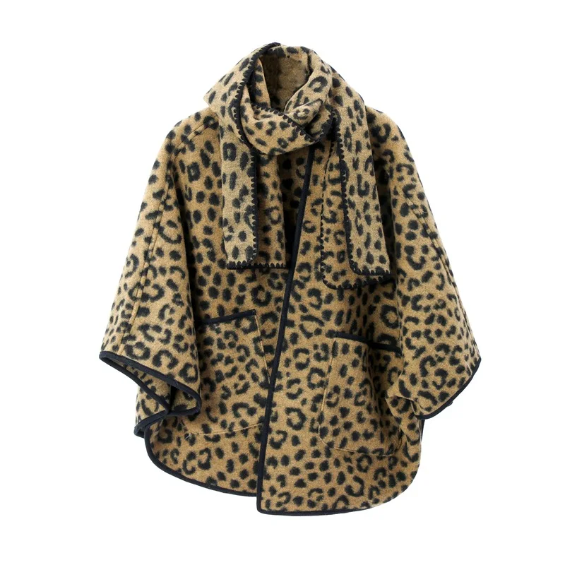 Women's shawl, high-end European American style, suitable for spring, autumn, winter, with a leopard print design
