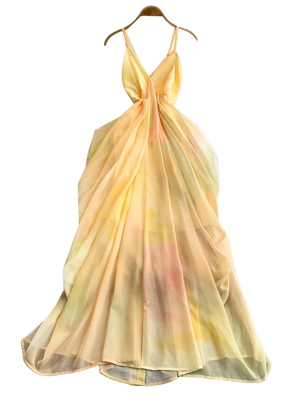 เดรสยาวทรงวี ผ้าเนื้อนุ่ม สไตล์เกาหลี เอวสูง ช่วยพรางหุ่น เหมาะสำหรับวันหยุดพักผ่อน รุ่นฤดูร้อน