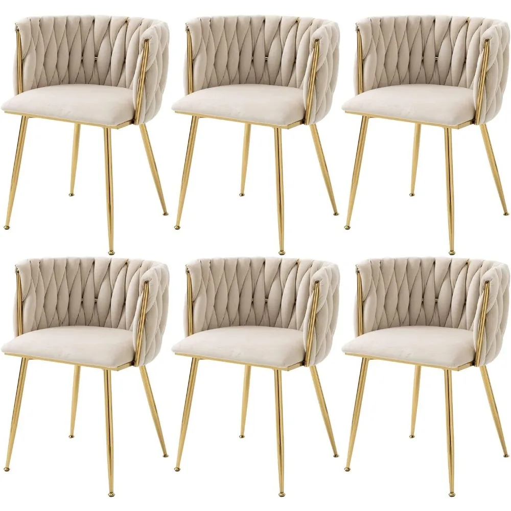 Velvet upholstered dining chair, gold metal legs, 6 modern accent chairs in living room, dining room, kitchen