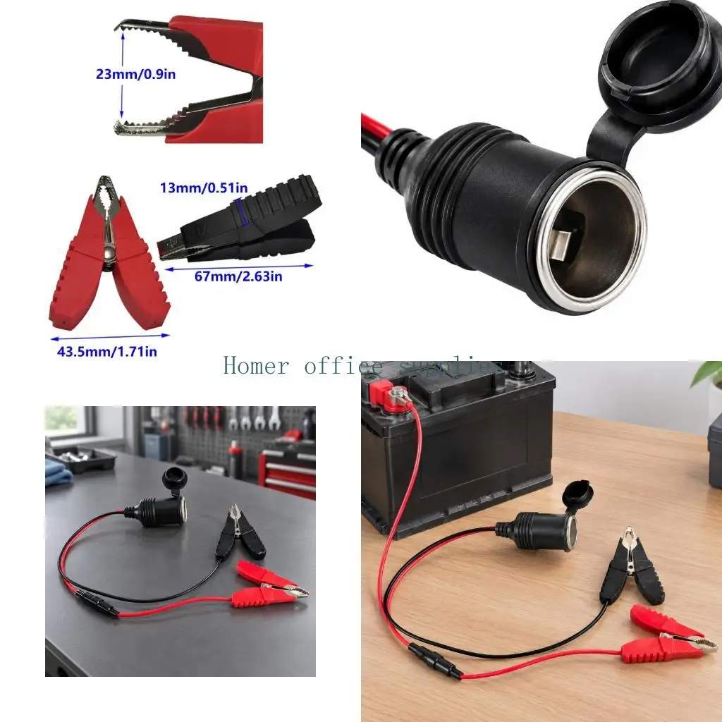 K43B 10A Battery Clamp to Female Accessory Receptacle Cable, 12V 16AWG Connection with Polarity Marking for Small Vehicle