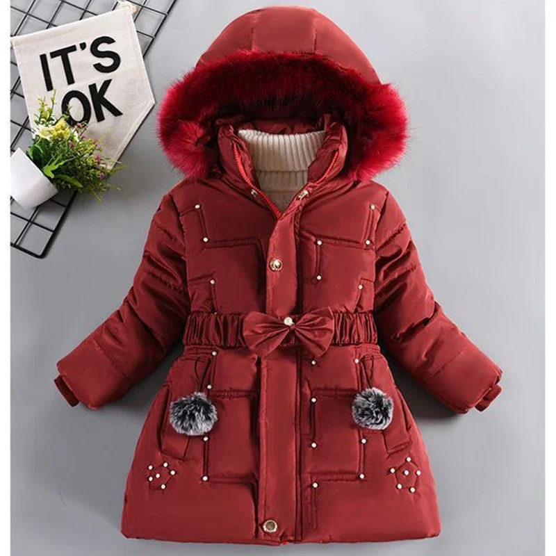 

Big Size Winter Keep Warm Girls Jacket Thick Long Style Slim Fit Plush Collar Lining Hooded Child Coat Children Outdoor Outwear