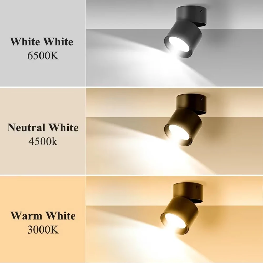 LED Downlights 3 Color Change Room Decor Fixture Foldable Spotlight Indoor Ceiling Lamp for Bedroom Living Room Kitchen Led Spot