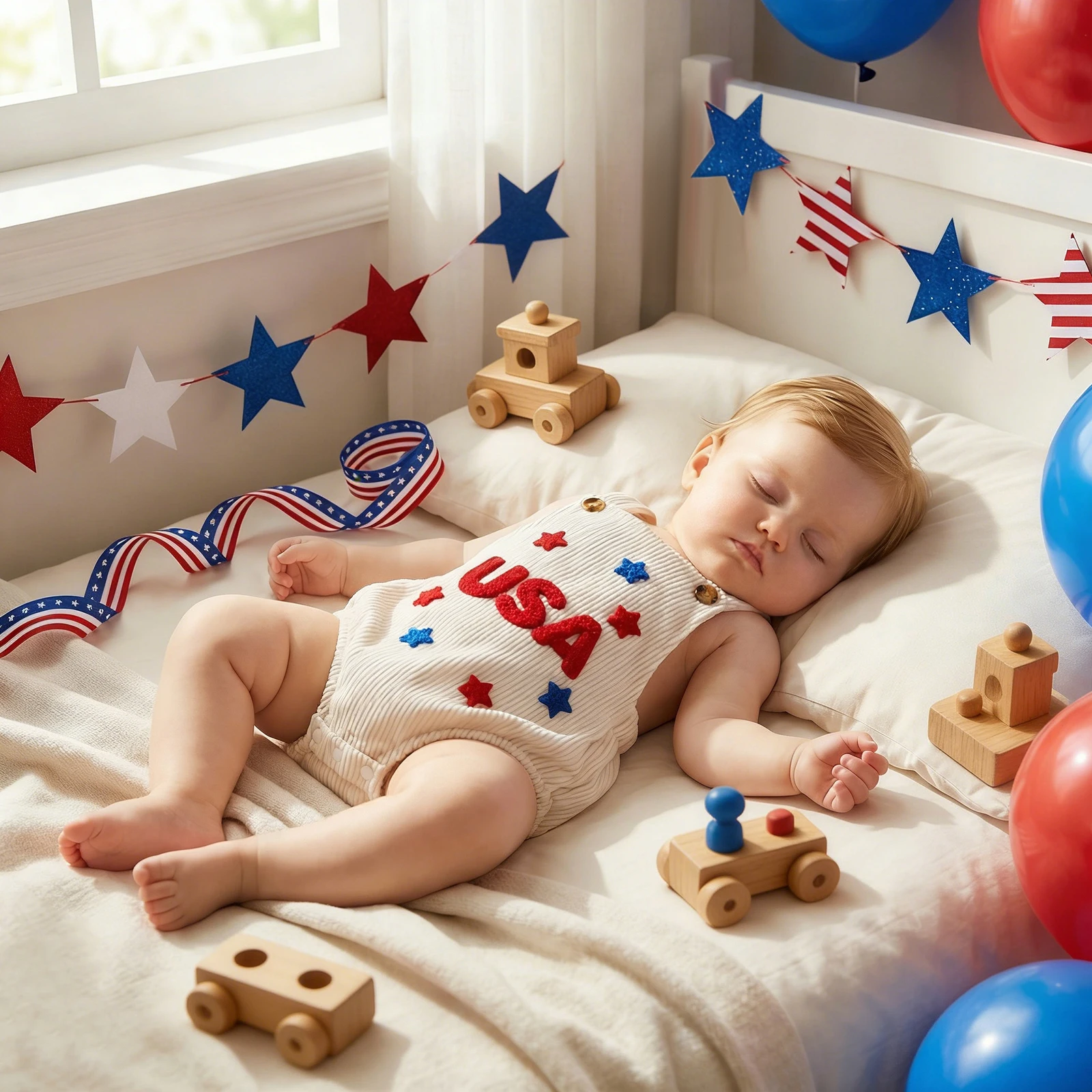 Baby Corduroy Romper Sleeveless Stars Letters Summer Bodysuit Overalls 4th of July Clothing for Girls Boys