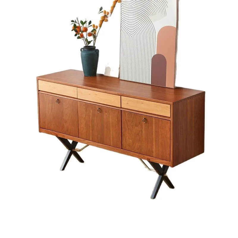 Nordic medieval cherry wood solid wood dining side cabinet medieval art simple solid wood storage cabinet