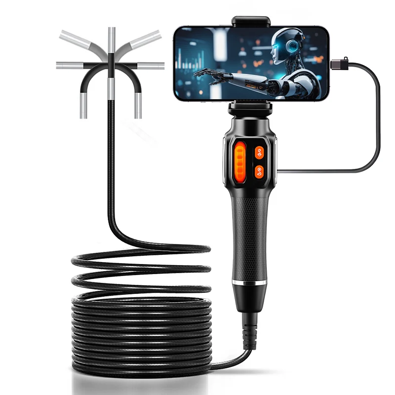 Two-Way Articulating Borescope with Light Industrial Endoscope with Snake Scope Camera for Automotive Support IOS Android