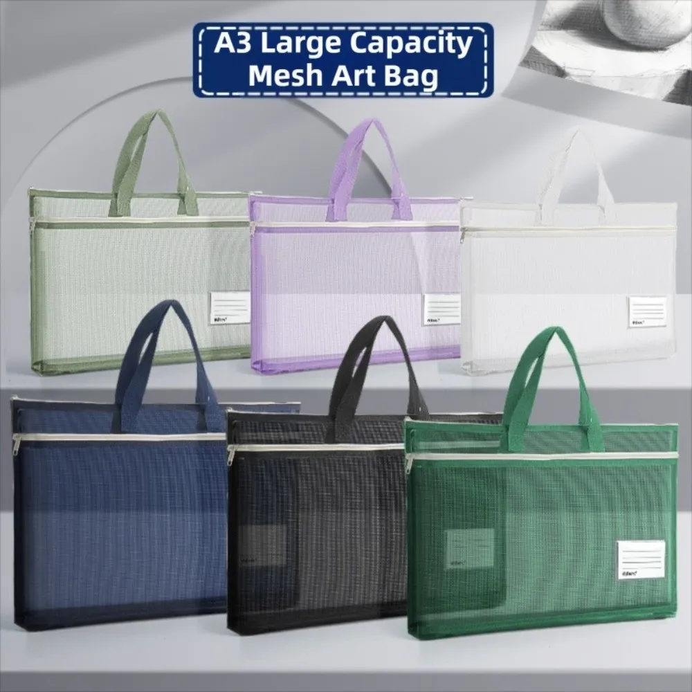 Large Capacity A3 Mesh Art Bag Zip Handbag Portable a4 Test Paper Bag Durable Multifunctional File Storage Bag School