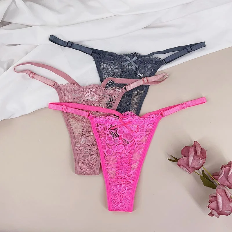 3pcs/set Adjustable Strap Mesh Thong and G String Women's Sexy Low Waist Underwear See Through Female Underpants image 3
