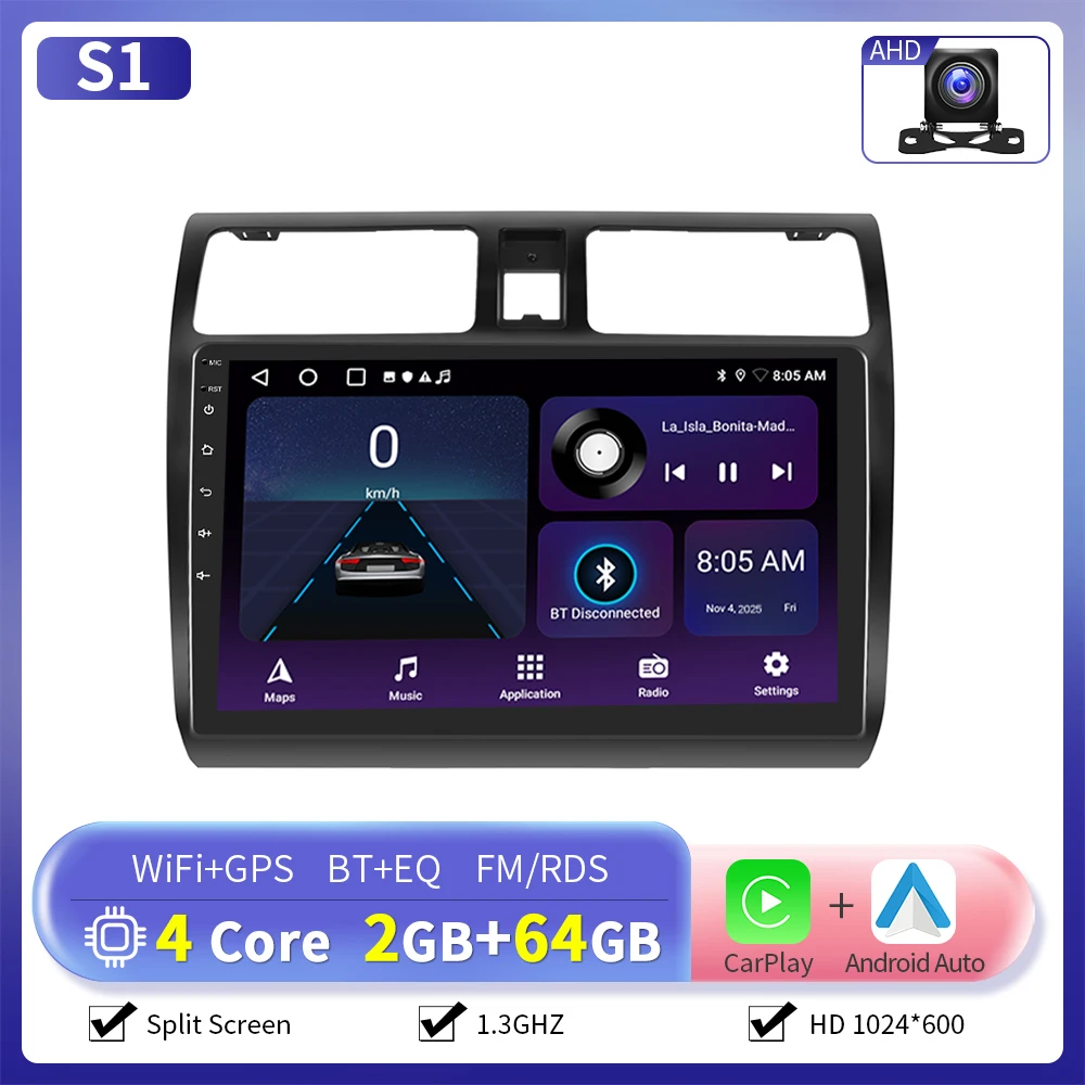 Camecho 6 + 128G Draadloze CarPlay Andorid Auto Radio Voor Suzuki Swift 2005 2006-2010 GPS Stereo 4G WiFi 2Din Multimedia Speler