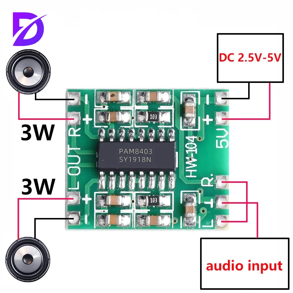 10pcs/lot Power Amplifier Board 2.5V To 5V Mini PAM8403  2 Channels 3W Class D Audio Speaker Sound Amplifier Board For Arduino