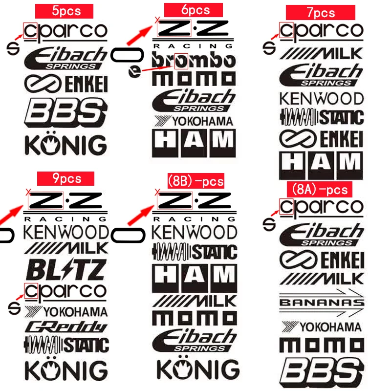 5/6/7/8/9Pcs Reflective Racing Door Stickers Set Car Brand Sponsor Vinyl Decals Kit Automobile Accessories