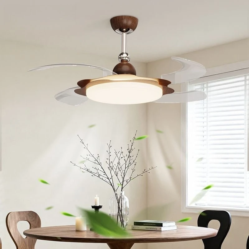 Dining room invisible fan chandelier cream antique wind bedroom living room dining table ceiling fan light
