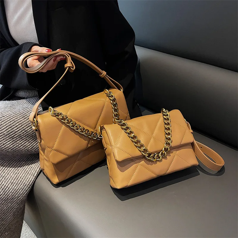 

Luxury Lattice Shoulder Bags For Women Large Capacity Pu Leather Chain Square Bags Solid Crossbody Bag Ladies Purse Handbags