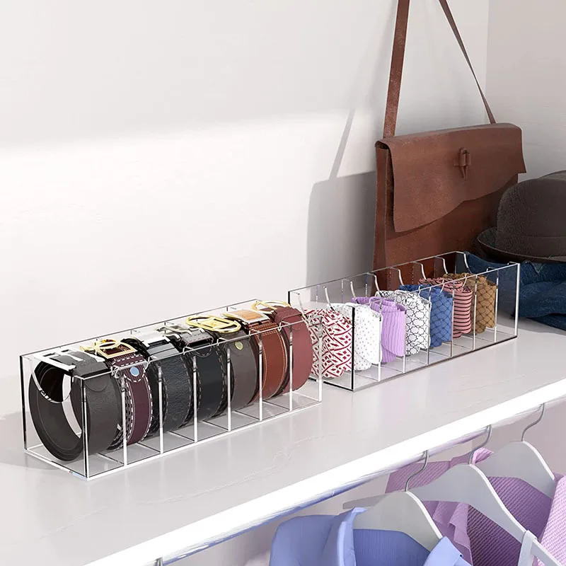 Transparent Acrylic Belt Organizer Box 5 Compartments 7 Compartments Belt Tie Bow Tie Display Box Watch Necklace Organizer Box