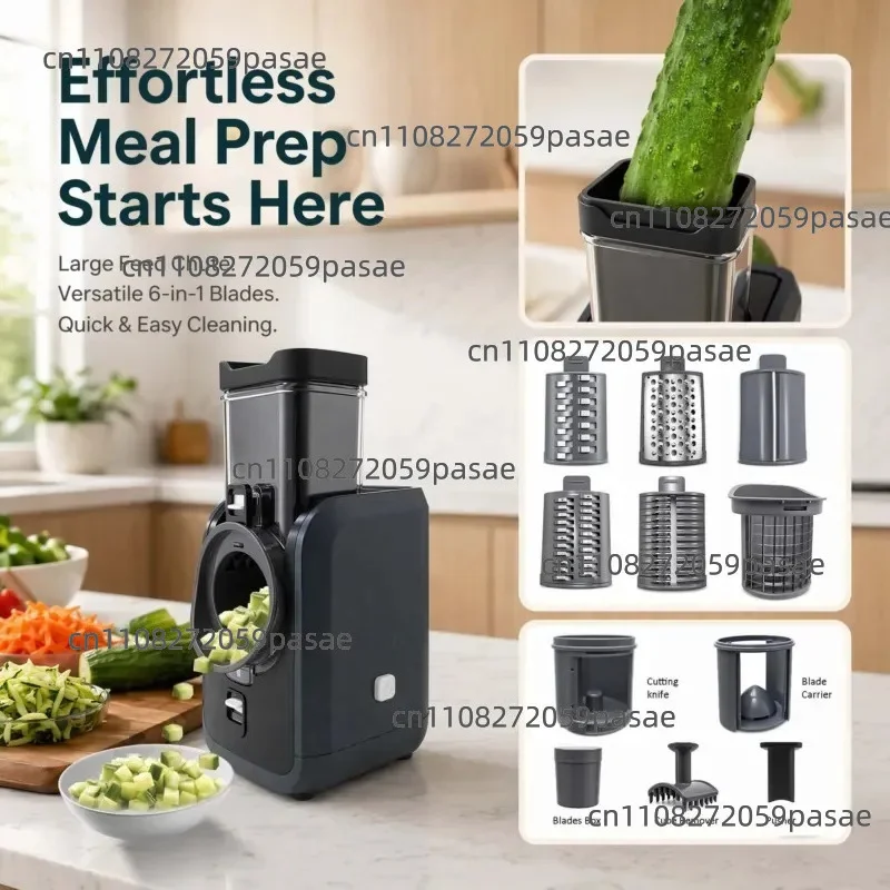 household electric 6-in-1 vegetable slicer, drum type dicing and shredding soil slicer, salad vegetable machine
