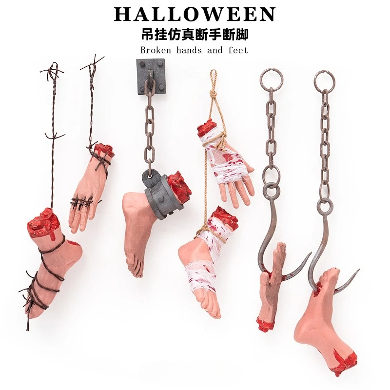 

Halloween Hanging Fake Plastic Hands Feet Scary Props for Horror House Decoration