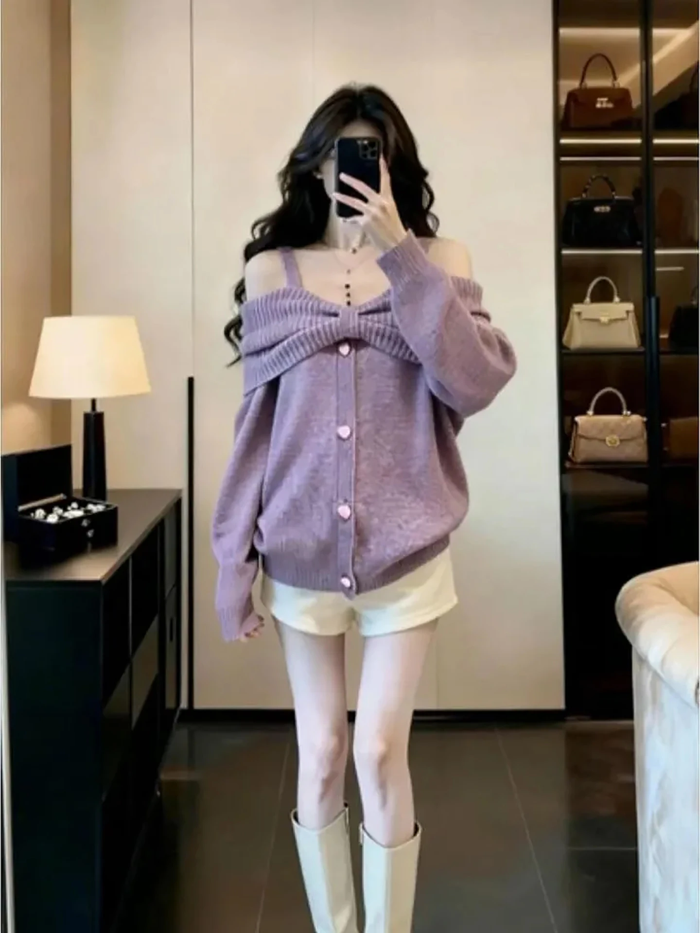 

Purple Knitted Sweater Women's Loose Fit Warm Sli Winter Faion Casual Commute Base Layer irt Soft Long Sve Butterf...