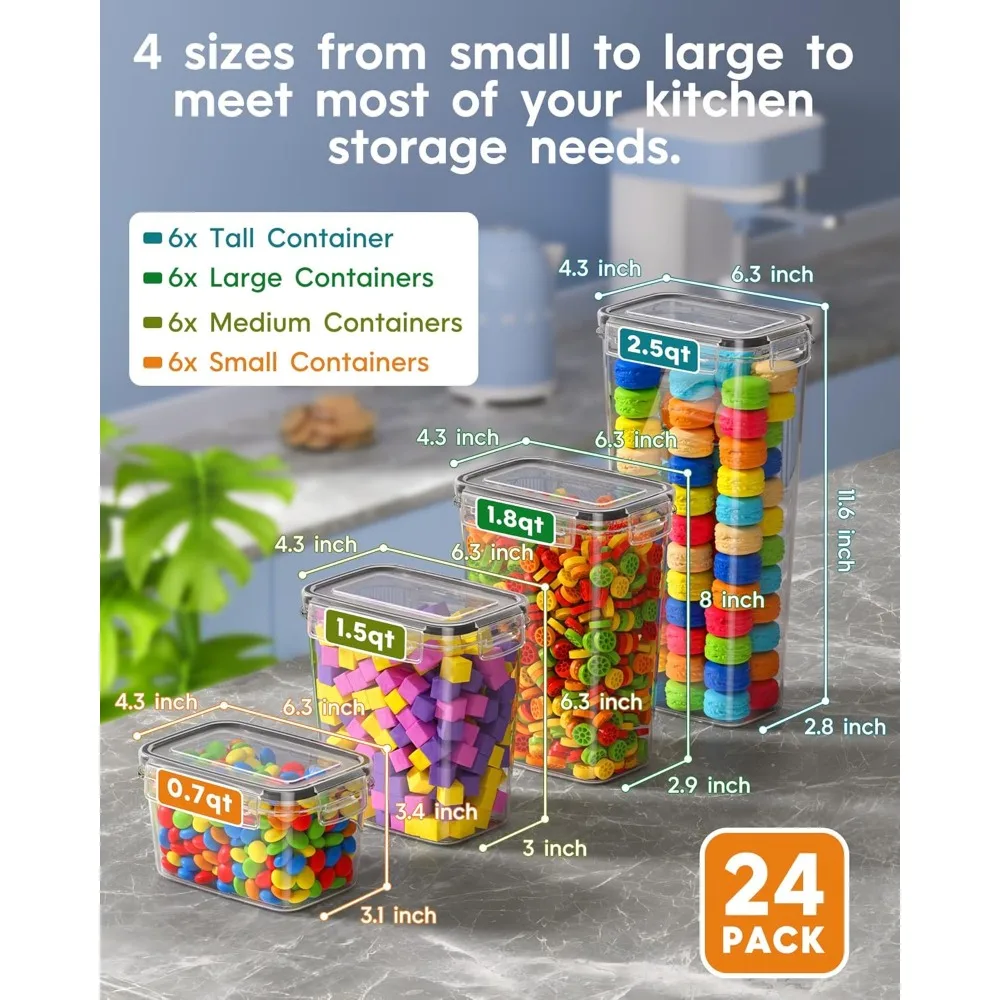 24 PCS Airtight Food Storage Containers with Lids, Kitchen Pantry Organization and Storage, BPA-Free Plastic Scale Food