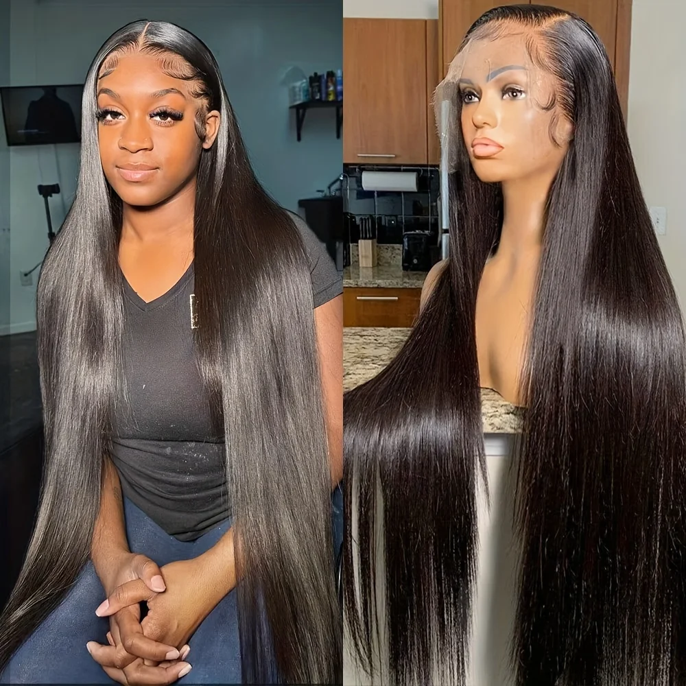 Women's HD Lace Front Wig Human Hair - 13x4 Frontal with Pre-Plucked Baby Hair, Natural Black color,   for Everyday & Special Events - Natural Look & Fullness, Hair Wig, Sleek Straight Hair