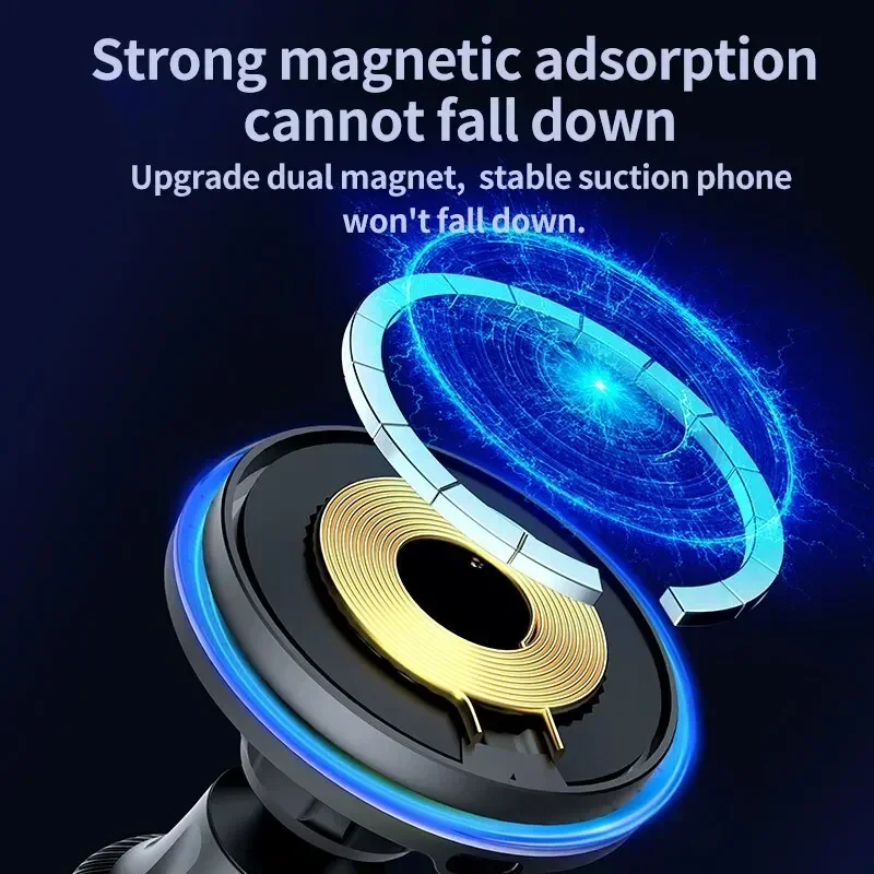 30W RGB Magnetic Car Wireless Charger For iPhone 12 13 14 15 Pro Max Macsafe Car Phone Holder Stand Mount Fast Charging Station