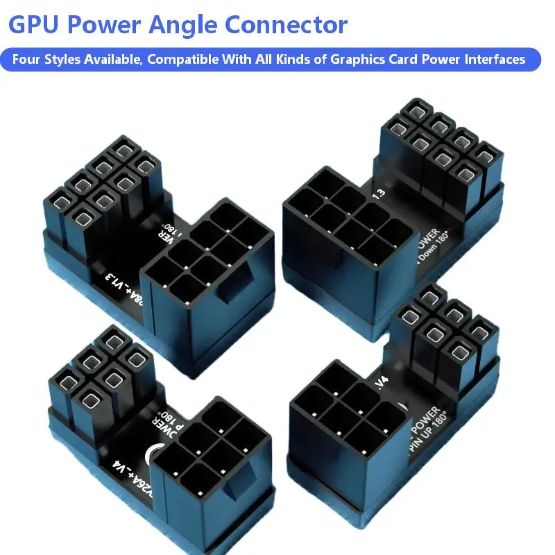 New GPU 6Pin 8Pin Power Adapter Elbow Connector Upward Bend Cable For Graphics Card Back Cable Routing