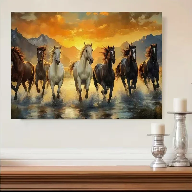 Multiple sizes 1pc frameless Canvas Painting,Modern Abstract Horses Sunset Landscape Poster and Prints Canvas Painting Wall Art