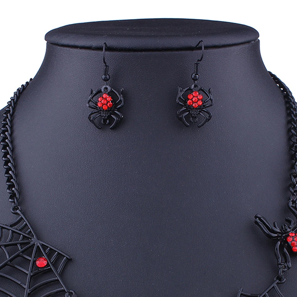 1 زوج العنكبوت النساء خمر سبيكة قصيرة الأذن ترصيع شبكة مجوهرات العنكبوت أقراط عيد ميلاد الزفاف مهرجان هدية الأسود