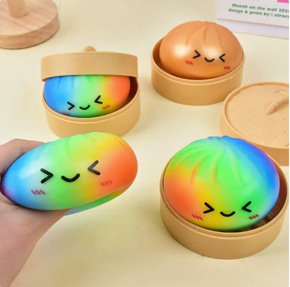 Gesimuleerde kleurrijke dumpling squishy speelgoedjes, langzaam rijzende stressbal, zacht knijpbaar decompressiespeelgoed voor volwassenen & kinderen