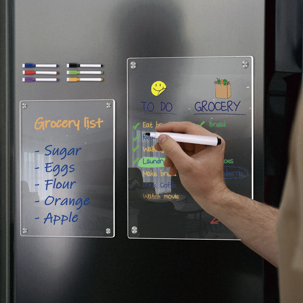 Acrylic Magnetic Weekly Menu Board for Kitchen,Acrylic Magnetic Dry Erase Board for Fridge,Reusable Meal Planner with 6 Color Ma