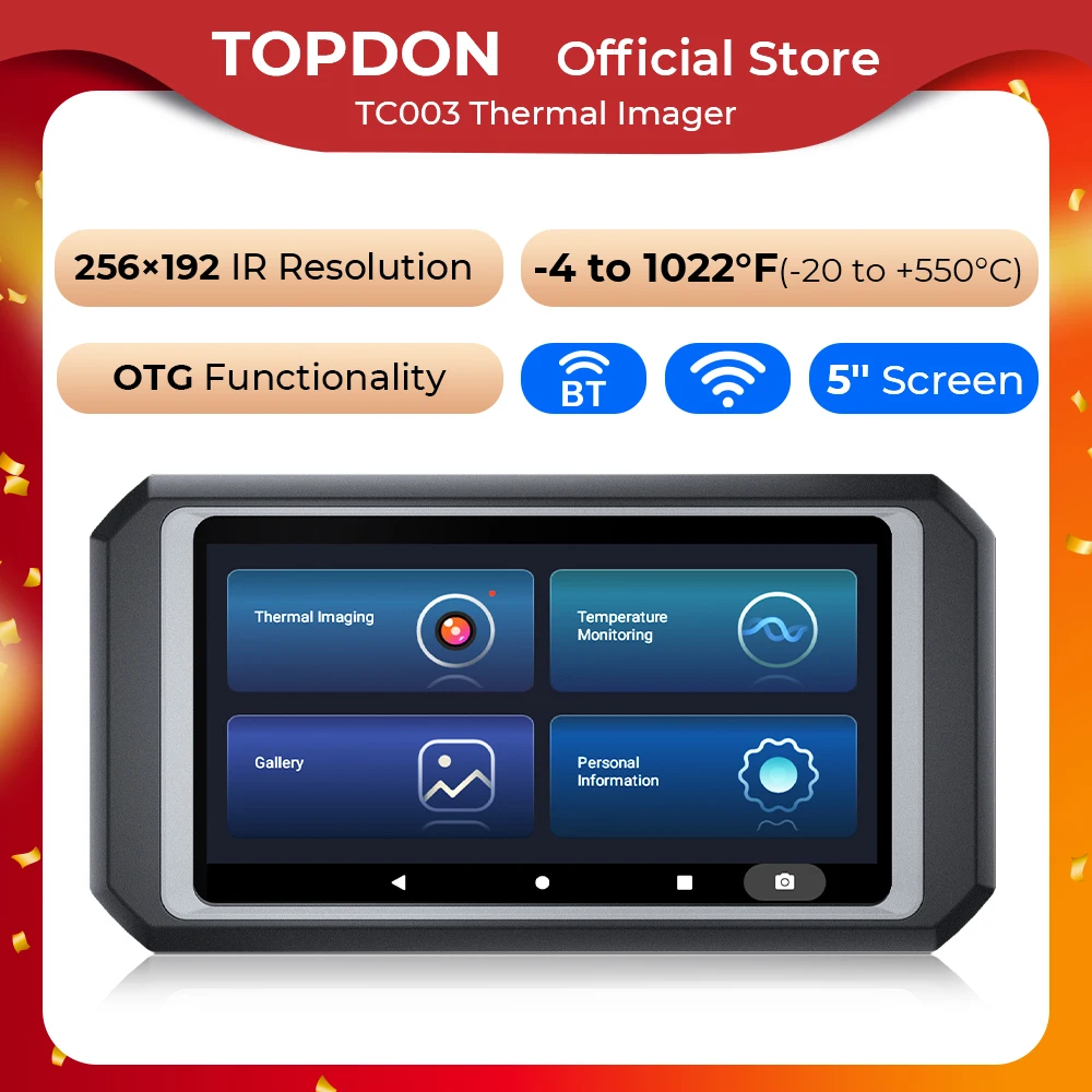 

TOPDON TC003 Thermal Imaging Camera IR Resolution WIFI Android 256x192 Pixels 5 inch Touchable Screen Car Infrared Imager