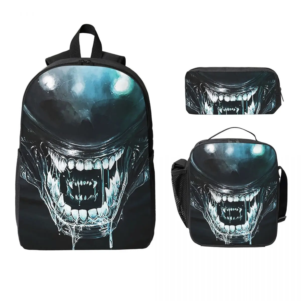 

Xenomorph Alien Backpack Student Boys Girls BookBag School Bag Computer Shoulder Bags 3ps Insulated Lunch Bag Pencil Case