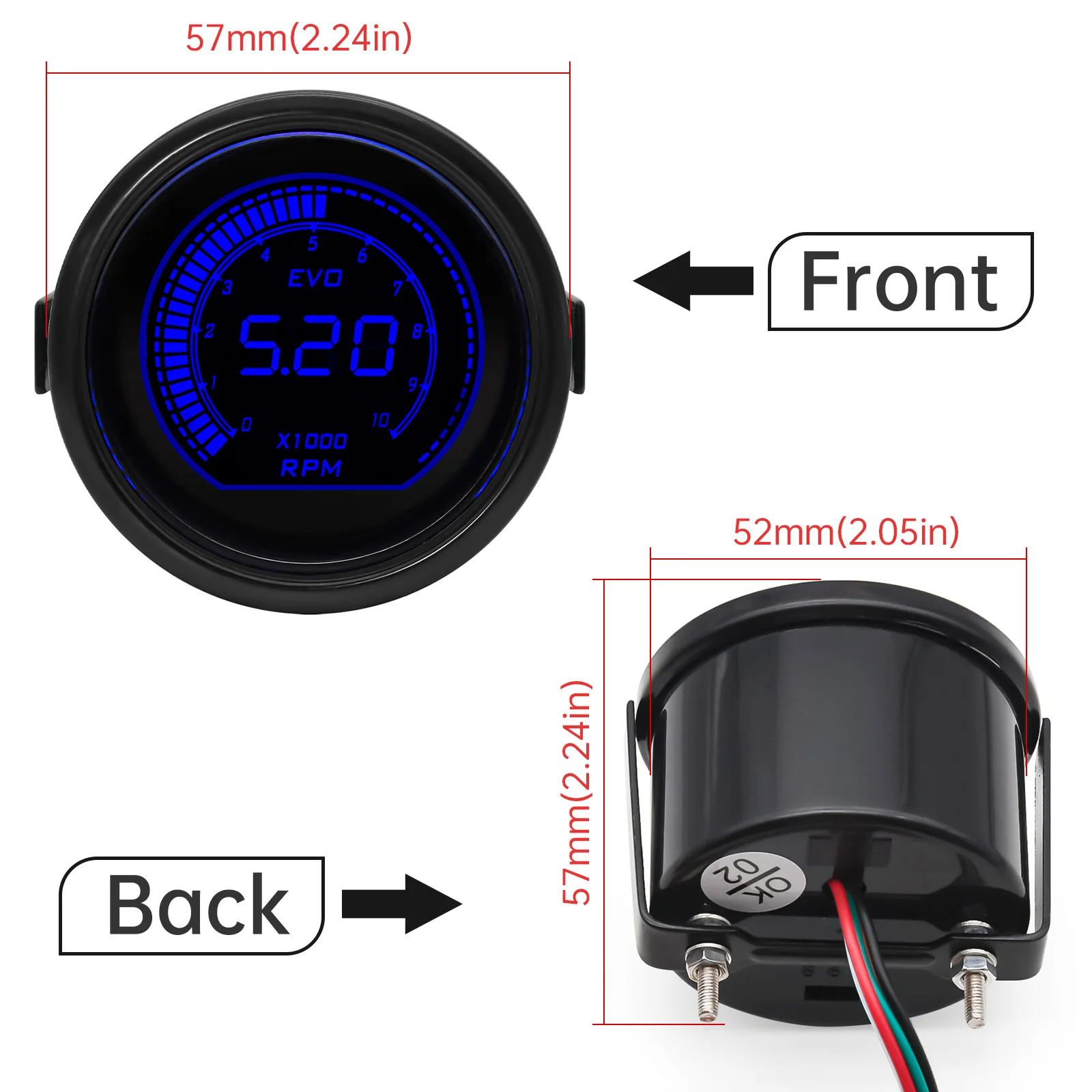 52mm Universal Tachometer 10000 RPM Dual Color Display Tacho Gauge Holder Cup For 4/6/8 Cylinders 12V Petrol Car Racing