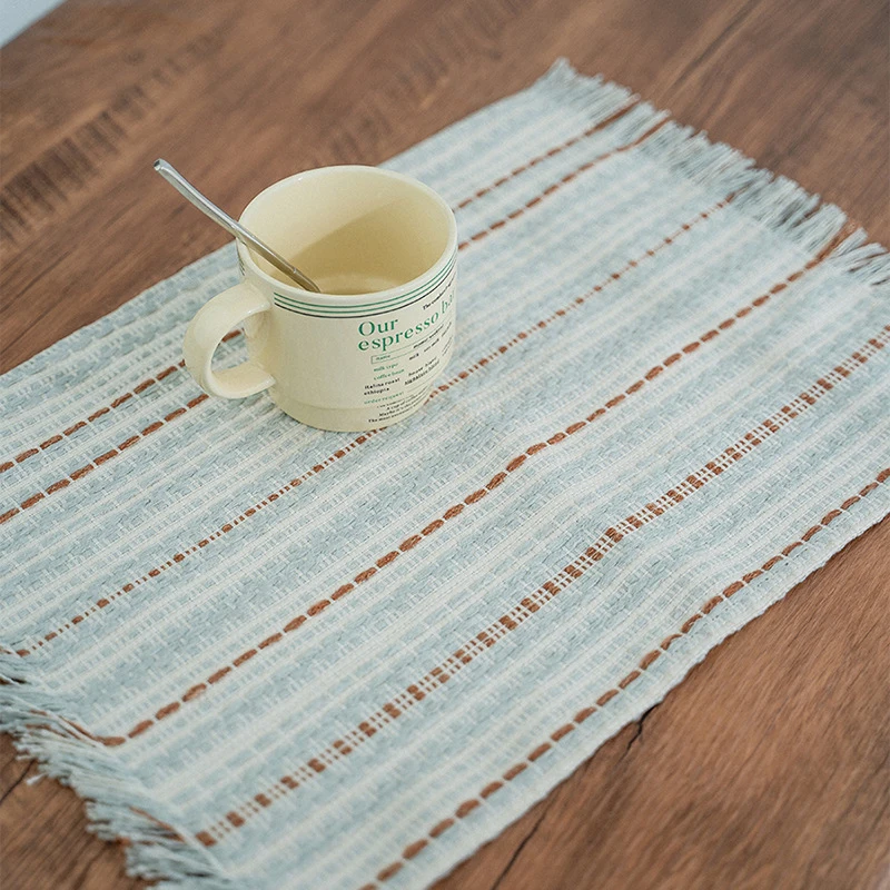 30x45cm Stripe Tassel Table Napkin Heat Insulation Pad Tableware Cloth Weaving Technique Kitchen Desktop Mat Napkins