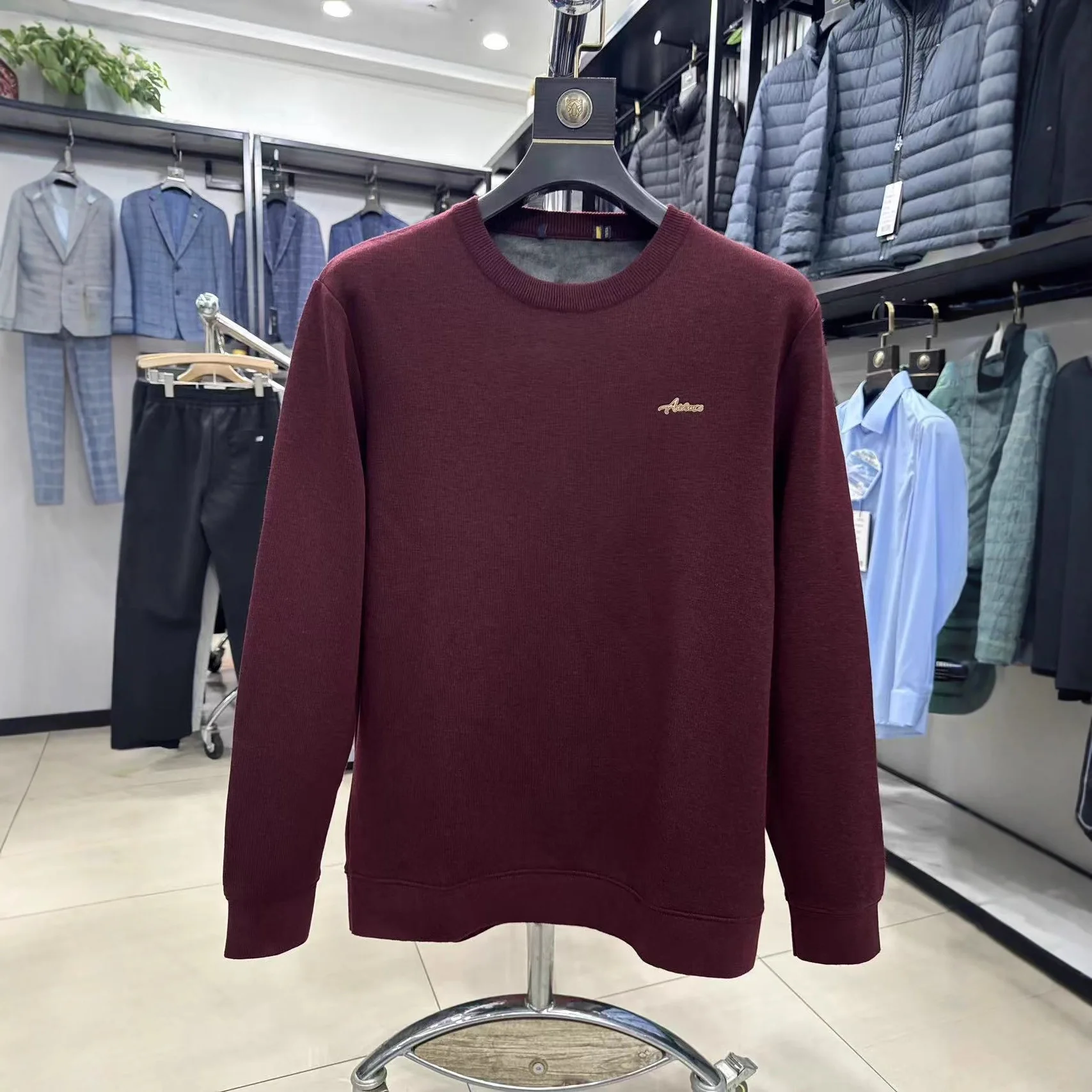 Suéter de Inverno Quente e sso com Forro de Fce, Confortável, Gola Redonda, Manga Longa, Moda Casual Masculina, Mistura...