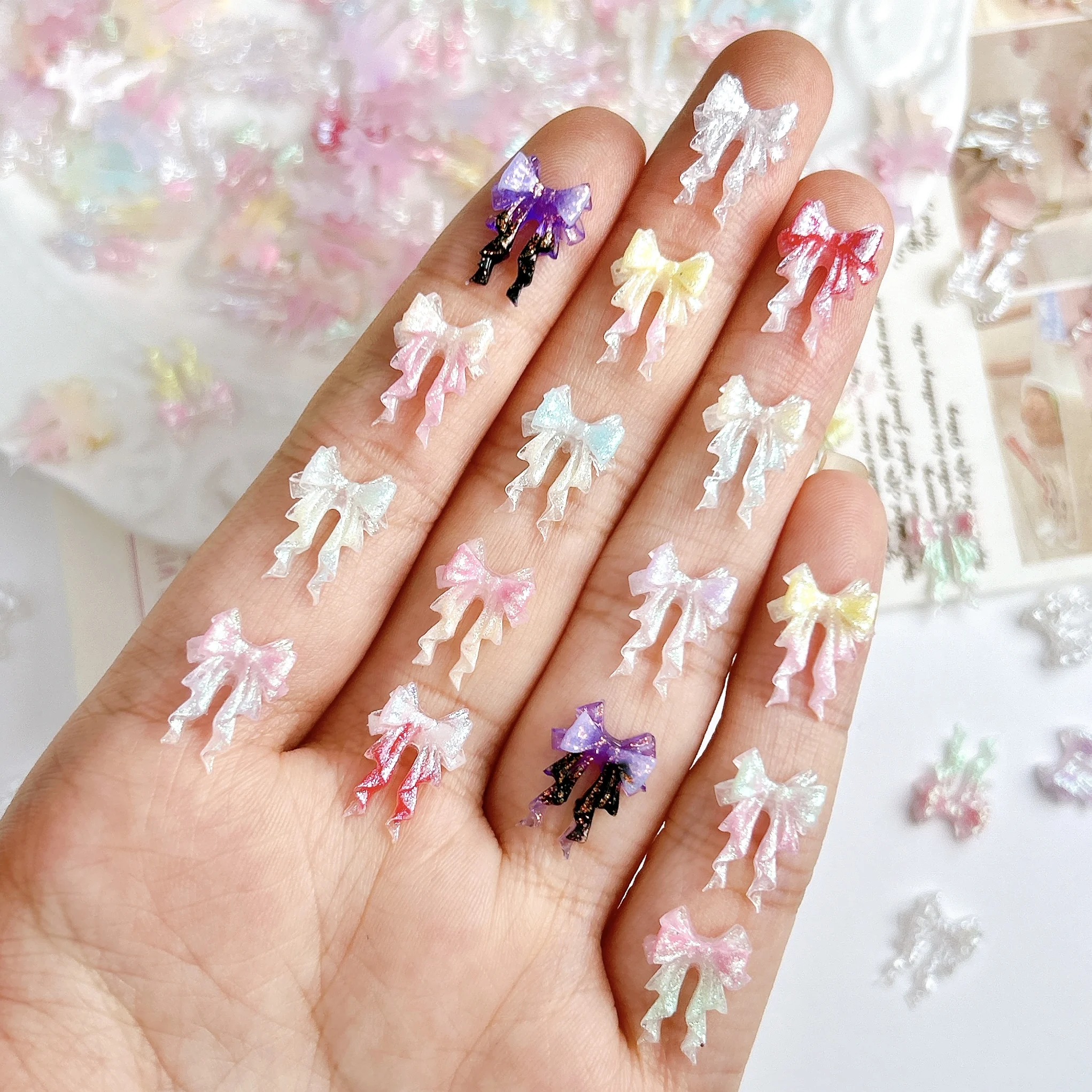 30PCS Leuchtende Funkelnde Band Bögen Harz Nagel Charms 3D Gradienten Bunte Bowknots Nail art Dekorationen DIY Prinzessin Nägel