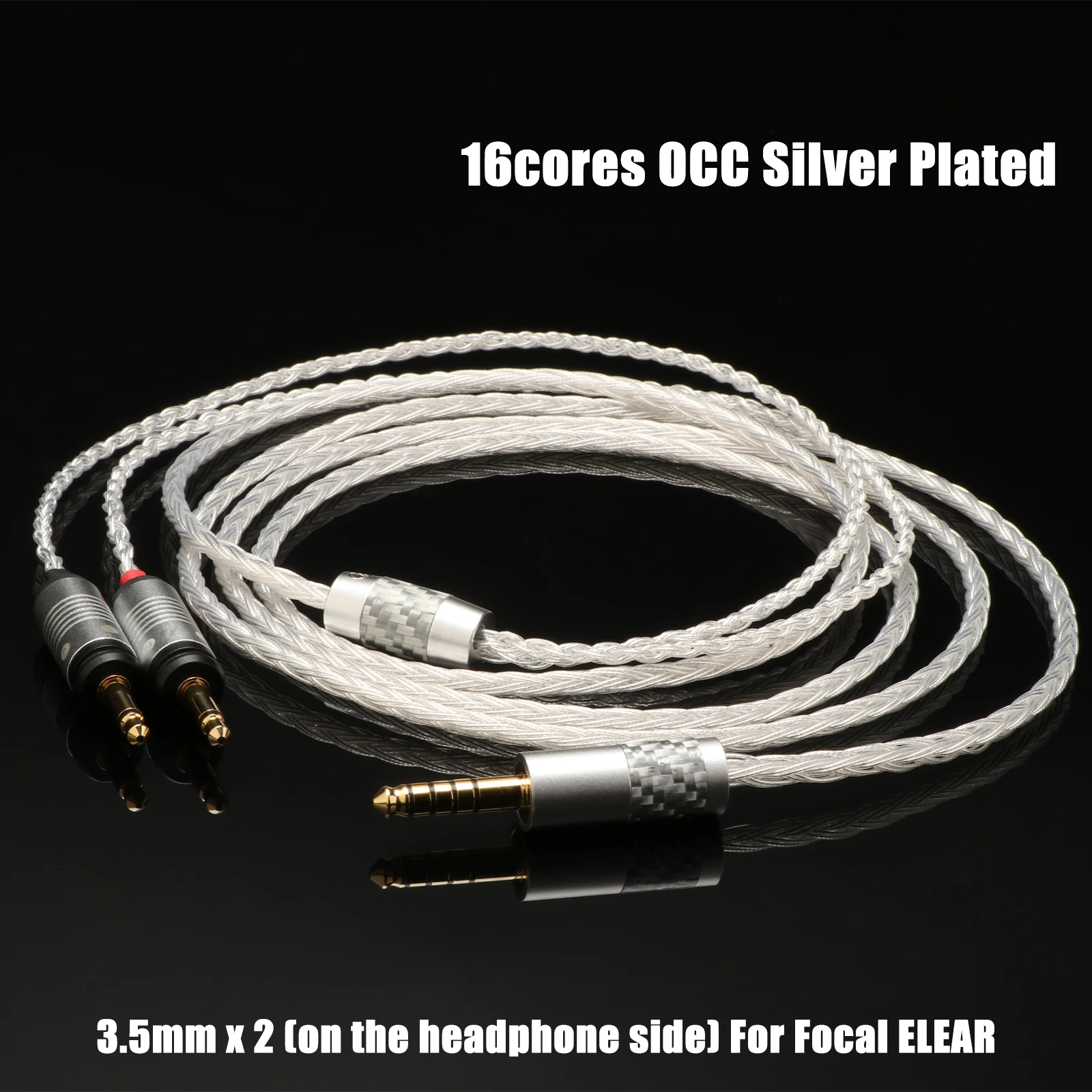 HiFi 16 Cores Headphone Cable 7n occ silver plated 4.4mm/6.35 Dual 3.5mm Plug