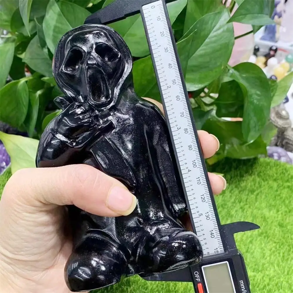 Natural Black Obsidian Killer Cartoon Carving Handmade Carved Crafts Figurine Healing Ornament Room Decor 1PCS