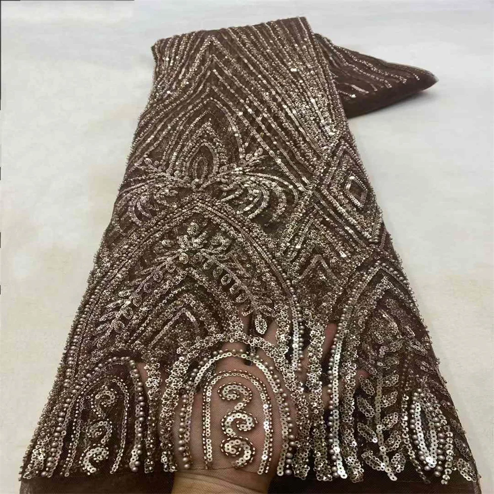 2025 New African Nigerian French High Quality 2025 Hot Sale Lace Fabric With Beads Sequins Bride Party Wedding Embroiderg Dress