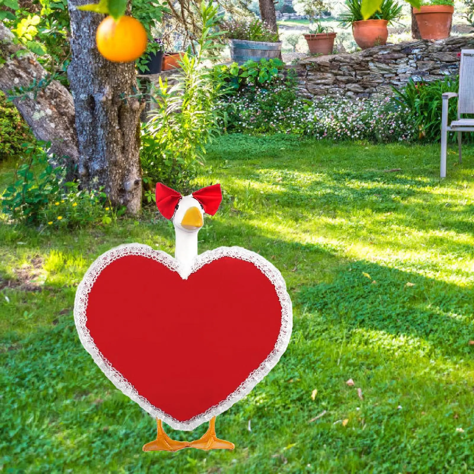 

Heart Shaped Goose Outfit Garden Decor Party Supplies Birthday Gift with Bow Headdress for Porch Lawn Patio Office Garden