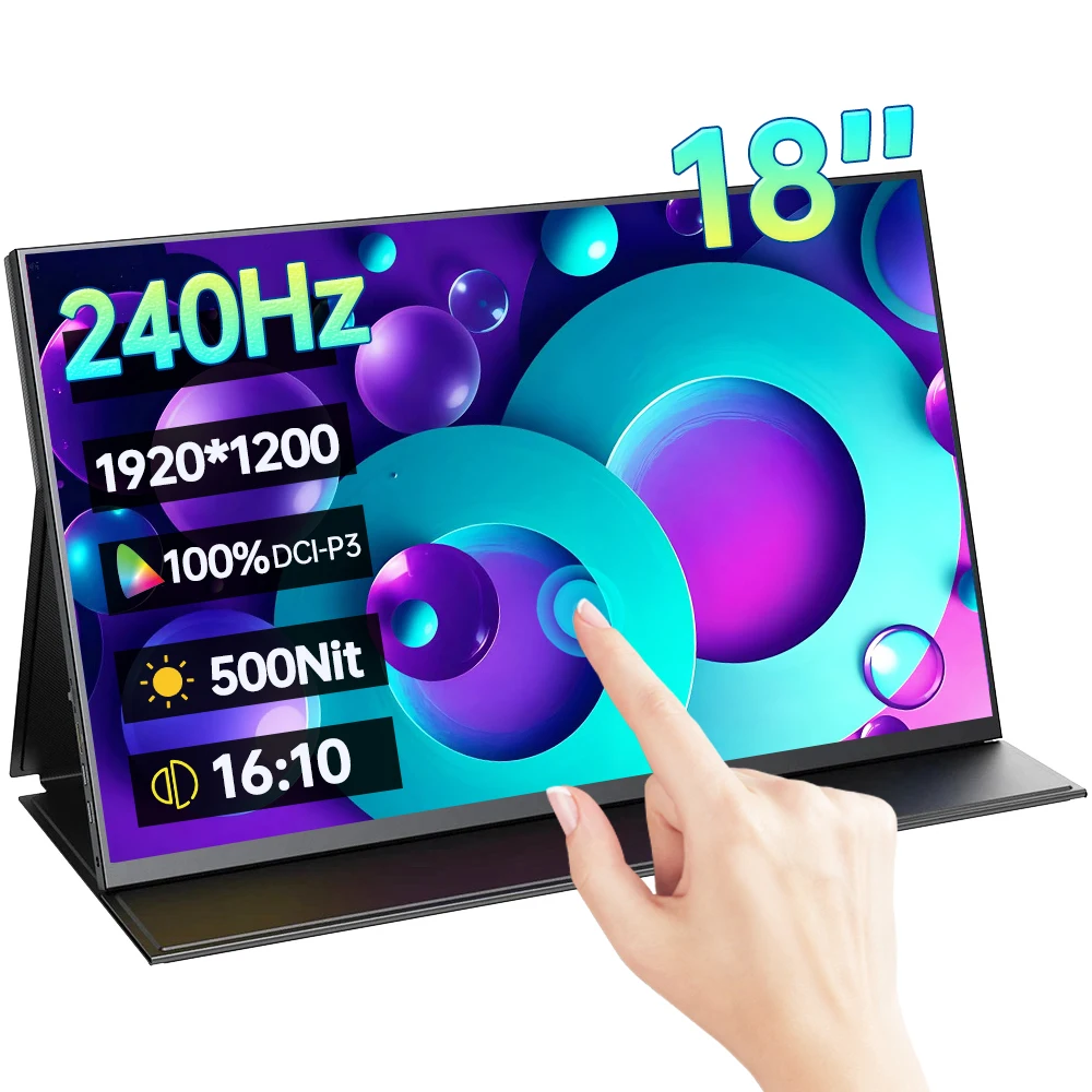 شاشة 18 بوصة 1.5K 240 هرتز تعمل باللمس شاشة محمولة 16:10 100%DCI-P3 500Nit IPS عرض للكمبيوتر المحمول ماك الهاتف Xbox PS4/5 Switch